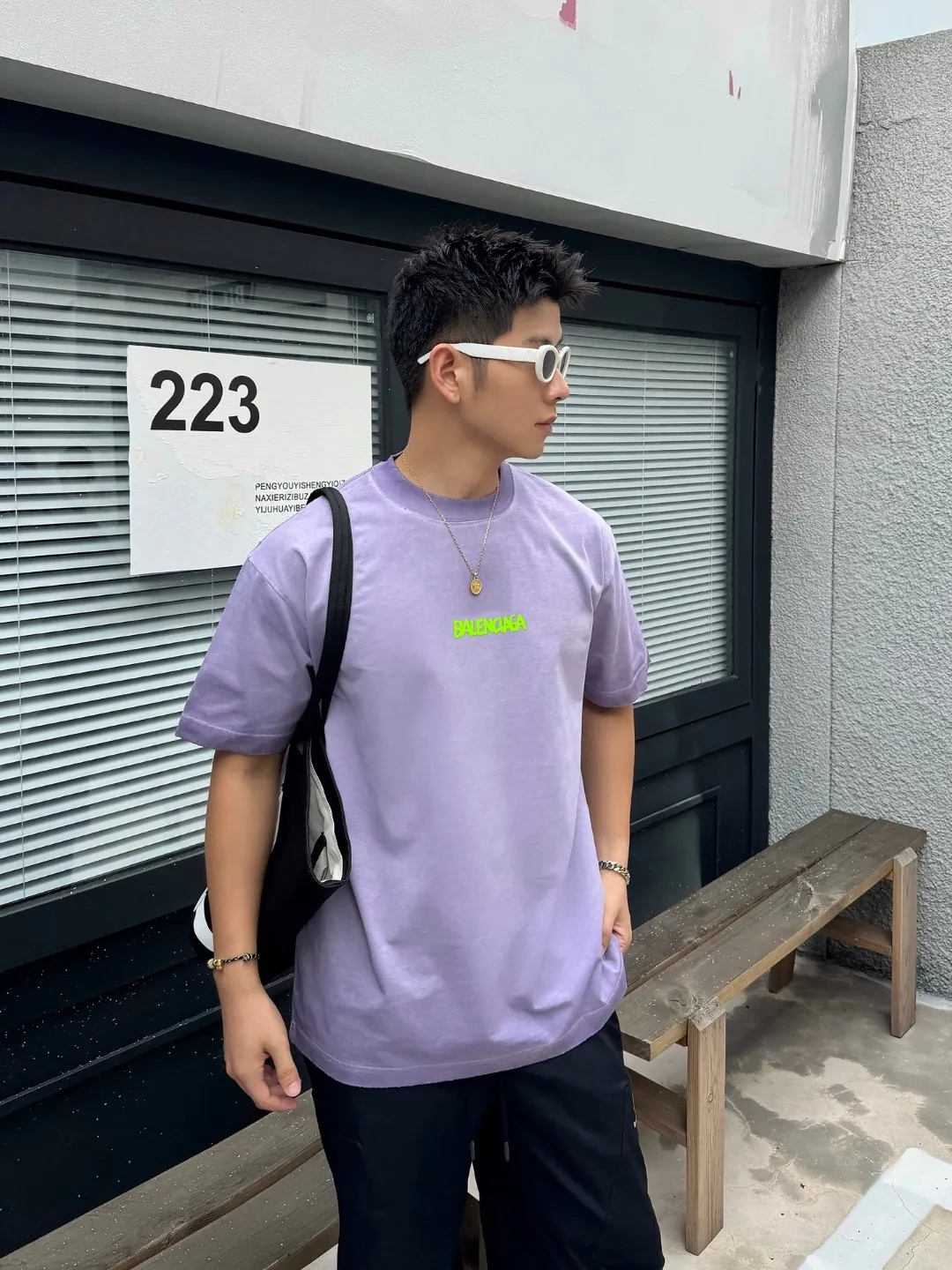 P90✨🔥 [balenciaga] 2026FW Paris luminous foam letter short-sleeved T-shirt Premium 26s double yarn 300g fabric, washed with water spray, aged and frayed, color: washed brown, washed Purple, washed Gray Size: S M L XL 2XL